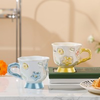 Bureau en céramique haut pied tasse mignon fleurs motif épissage couleur eau tasse haute beauté avoine large bouche petit déjeuner tasses