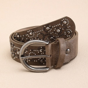 <span class=keywords><strong>Ceinture</strong></span> Western en cuir PU marron de haute qualité avec boucle en alliage argenté et œillets, style décontracté pour hommes et femmes, accessoires Harajuku - Product Image 2