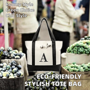Atacado Elegante Oversize Eco-friendly Canvas Tote <span class=keywords><strong>Bag</strong></span> Top Zipper Encerramento Externo Interno Bolsos Carta para Gift Shopping - Product Image 3