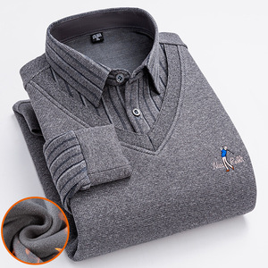 Maglione da <span class=keywords><strong>uomo</strong></span> caldo <span class=keywords><strong>in</strong></span> <span class=keywords><strong>pile</strong></span> caldo all'ingrosso autunno inverno camicie da <span class=keywords><strong>uomo</strong></span> False 2 pezzi con risvolto Casual a maniche lunghe <span class=keywords><strong>camicia</strong></span> <span class=keywords><strong>in</strong></span> maglia - Product Image 3