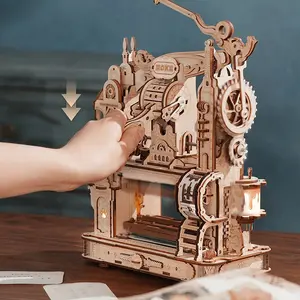 Robotime Rokr DIY ensamblar juguetes LK602 prensa de impresión mecánica artesanías de madera rompecabezas de madera 3D para adultos