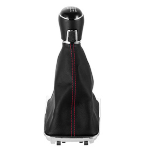 Pommeau de levier de vitesse en cuir noir avec surpiqûres rouges 5 6 vitesses pour Volkswagen Magotan Passat B6 - Product Image 4