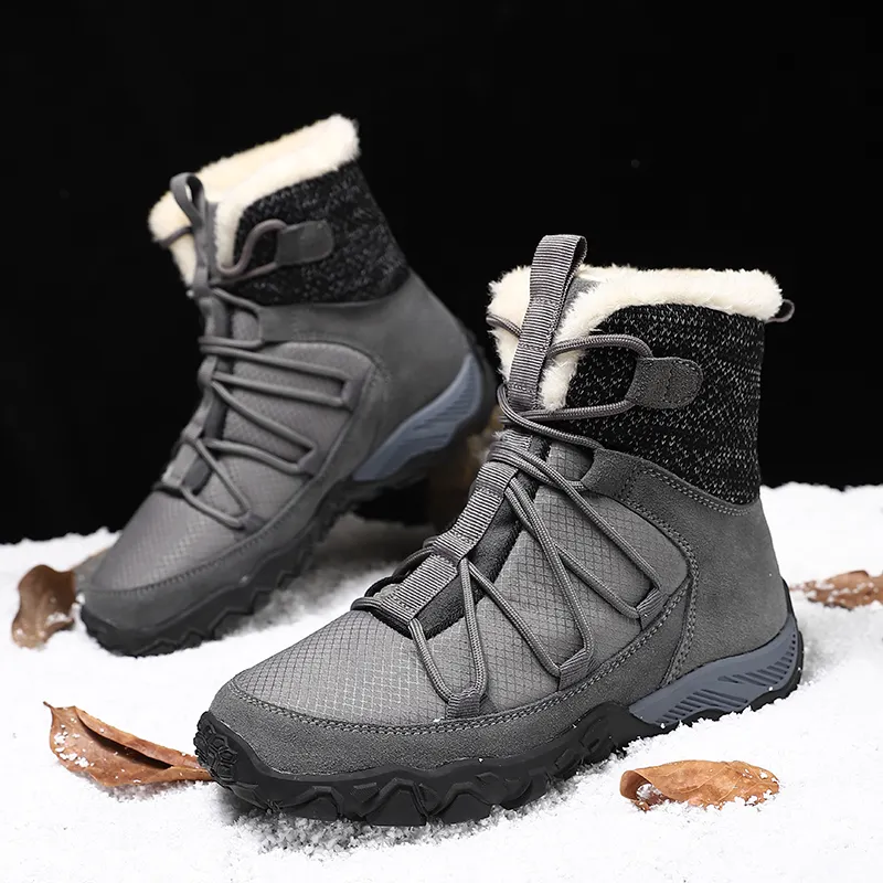 Dropshipping Winter Plush warm outdoor anti-skid large size 38-46 men's shoes high top black gray snow boots