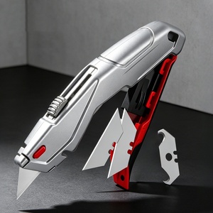 Cuchillo Multiusos <span class=keywords><strong>de</strong></span> Alta Resistencia, Cortador <span class=keywords><strong>de</strong></span> Cajas Autorretráctil y Cuchillo para Manualidades con Agarre Antideslizante, Pelacables y Orificio para Cordón - Product Image 4