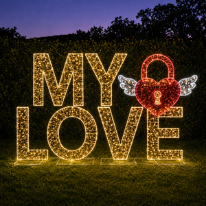 Luci a LED a forma di cuore con ali e lucchetto, con telaio in metallo, certificazione CE RoHS IP65, per decorazioni nuziali e San Valentino - Product Image 1