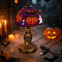 Lampe de table style vitrail Halloween, décoration de dessin animé citrouille, fantôme, chauve-souris, squelette pour la maison et le bureau