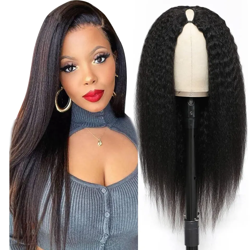 Hot Sale 100% Remy Hair Glueless Thin V Part Wig Human Hair ,Kinky Straight Human Hair Wigs For Black Women