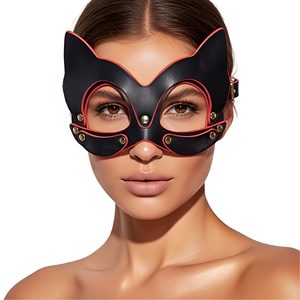 Cosplay Bondage Gear Hombres Mujeres Máscara de Ojos de cuero BDSM Arnés facial Fetish Wear Club Roleplay Restricción Cinturón Juguetes sexuales Máscara de ojo de gato - Product Image 1