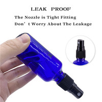 LanJing Vaporisateur en verre bleu de 50ml avec couvercle à vis noir Atomiseur de 30ml Bouteille de parfum portable à brume fine Sérigraphie