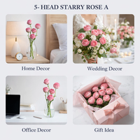 5 Tangkai Bunga Mawar Starry Rose Real Touch Faux Flower Grosir untuk Dekorasi Pernikahan, Hotel, Taman, Dalam & Luar Ruangan, Pesta, Festival