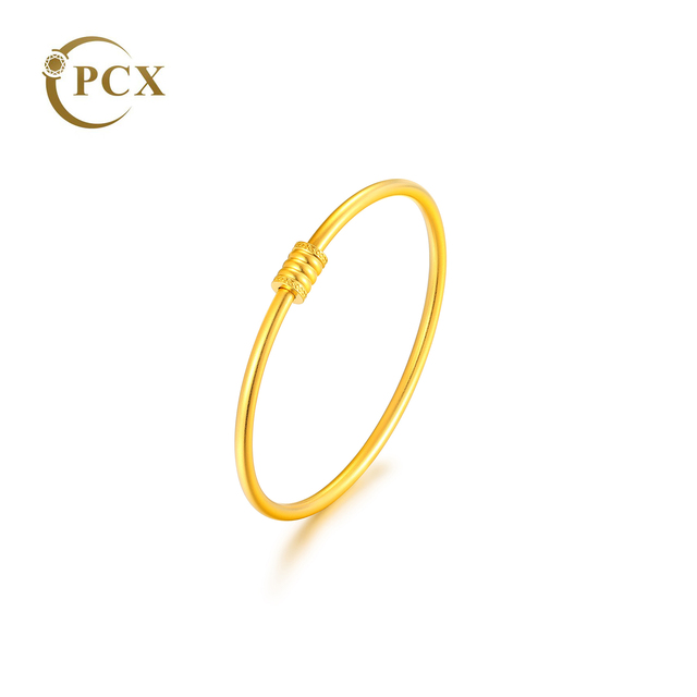 PCX 24K Solid Gold Bangle Pure 999 Gold Minimalist Adjustable Bangle Bracelet  Luxury Brands Fine Jewelry for Women Wedding