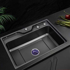 Pia de Cozinha Moderna de Aço Inoxidável com Superfície Nano, Cuba Única, Antirruído, Três Furos, Cesto de Armazenamento e Garantia de 3 Anos - Product Image 6