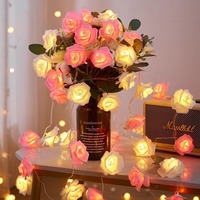 Guirlande lumineuse LED en mousse de rose, petite lanterne, alimentée par un boîtier à piles, décoration festive