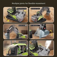 HY E 1:14 14CH Excavatrice RC en alliage avec pulvérisation d'eau, 3-en-1 : pelle, grappin et camion de construction télécommandé, véhicule d'ingénierie