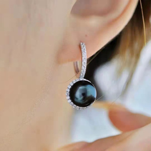 Baroque <b>Black</b> Pearl Look Drop <b>Earrings</b> For Women Vintage Sparkling Stone <b>Dangle</b> Ear Jewelry - Product Image 4