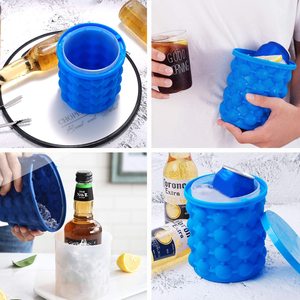 Lớn tròn, xách tay màu xanh đậm Silicone Xô đá, <span class=keywords><strong>Ice</strong></span> <span class=keywords><strong>Cube</strong></span> khuôn khay đá với nắp - Product Image 3