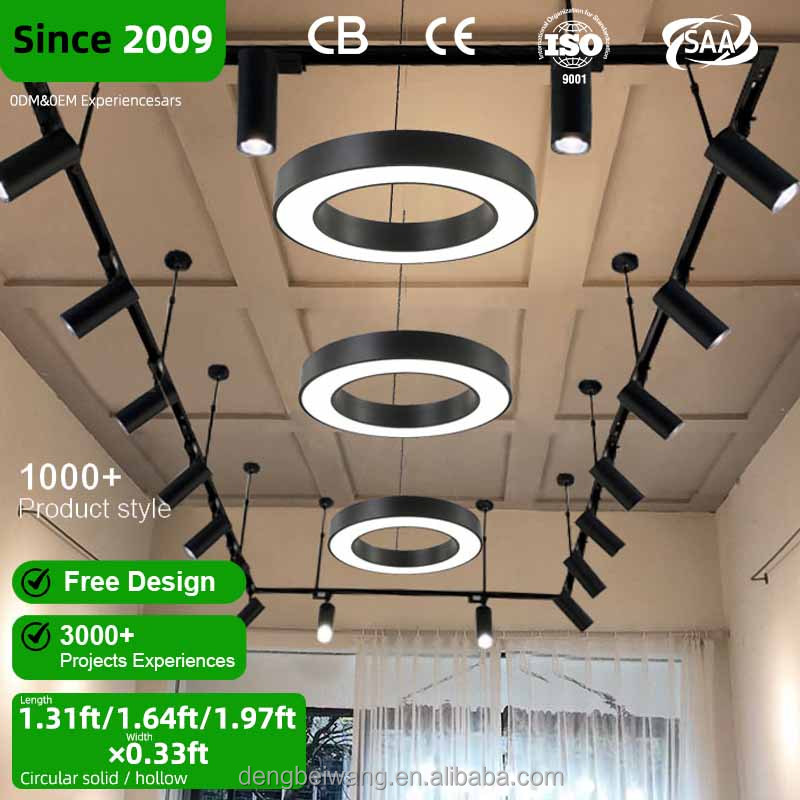 Modern LED Pendant Light Adjustable Height Eye-Caring Design for Home Commercial Use Iron Acrylic Construction Black Finish