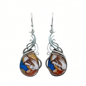 Boucles d'oreilles pendantes en or blanc E4772, agate, verre soufflé, serti de pierres, style bohème, bijoux pour femmes - Product Image 1