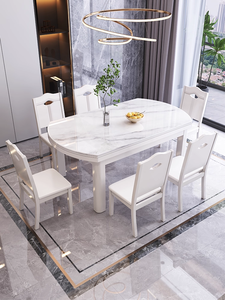 Moderno Simples Pequeno Doméstico Luz Luxo Bright Rock Plate Mesa De Jantar Telescópica Mobiliário Doméstico Dobrável para Uso Do Hotel - Product Image 4