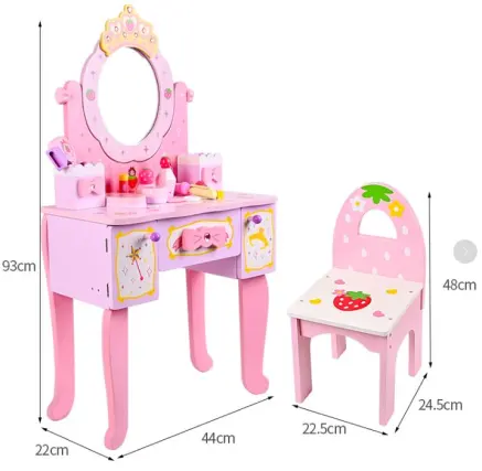 New Design Wooden Large Imperial Crown Baby Dressing Table Set Toys With Mirrors