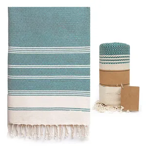 Großhandel 100 % Baumwolle Jacquard handgefertigtes türkisches Strandtuch mit Tassels sandfreies Bad Fouta-Tüchel