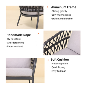 Juego de Sofás de Jardín de Lujo, Muebles de Cuerda, Muebles de Patio Modernos de Aluminio, Sofá de Exterior para Hotel - Product Image 4