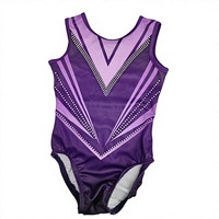 Justaucorps de gymnastique et de danse pour enfants, sexy, violet, avec strass, respirant, 100% nylon, style personnalisé par sublimation