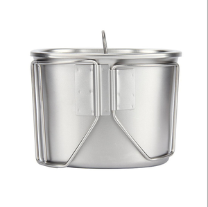 Taza de agua de acero inoxidable 304 de doble asa para camping al aire libre de 600-700ml con tapa, mini olla individual portátil con asa plegable tipo lonchera - Product Image 2