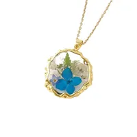 Collier Pendentif Irrégulier en Résine Dorée avec Fleur Séchée du Mois de Naissance, Bijou Cadeau pour Femme
