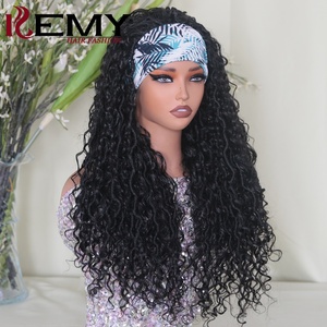 KEMY HAIR, venta al por mayor, pelucas sintéticas <span class=keywords><strong>con</strong></span> <span class=keywords><strong>diadema</strong></span>, peluca negra sin pegamento para mujer, cuerpo recto, ondulado, Nu Locs, trenzada, peluca sintética hecha a máquina - Product Image 5