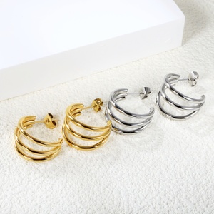Pendientes de Aro de Acero Inoxidable con Baño de Oro PVD de 18K, Impermeables, con Tres Capas de Alambre, Joyería para Fiesta, Regalo para Mujer - Product Image 6