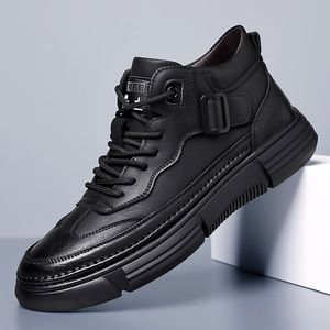 Botas Martin para Hombre, de Cuero Genuino, Altura al Tobillo, Punta Redonda, Forro de Felpa Aislante, Suela de Goma, Color Sólido, Calzado Casual - Product Image 1