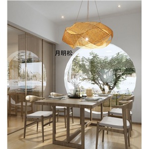 Lámpara Colgante de Bambú Irregular, Forma Ovalada, Bombilla LED E27, para Salón de Té, Casa de Huéspedes, Iluminación Decorativa - Product Image 4