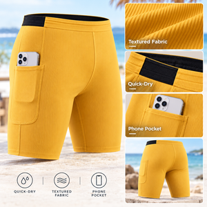 Shorts de Playa para Hombre, Shorts de Baño con Compresión, Textura Acanalada, Bolsillo para Teléfono, Logotipo Personalizado, Marca Privada, Proveedor OEM ODM - Product Image 3