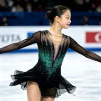Robe de patinage artistique dégradé noir-vert, manches longues en maille, col en V, ornée de strass, pour femmes et filles, compétition et spectacle sur glace