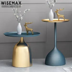 WISEMAX Meja Kopi Modern, Meja Samping Sofa Kecil Bulat Ruang Tamu Modern Marmer Logam Sederhana