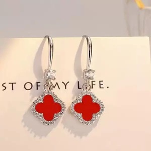 Boucles d'Oreilles Pendantes pour Femme en Métal et Strass, Motif Fleur et Trèfle - Product Image 5