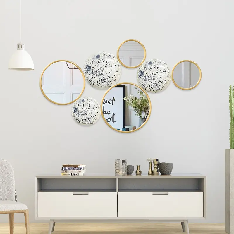 2023 Creative Design Luxury Modern Home Wall Decor Round Mirror Comb Art Gold Metal Wall Decoration