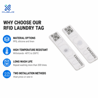 Étiquette RFID UHF personnalisable pour blanchisserie – Plusieurs options de matériaux, tailles variées, impression de code QR et numéro de série, thermocollante ou à coudre