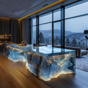 Tùy chỉnh sang trọng mờ Đá Bàn ăn Backlit pha lê Countertop mờ Onyx Đá Cẩm Thạch Countertop bảng Top - Product Image 3