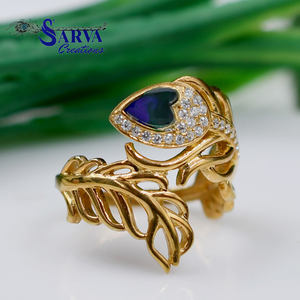 Plume de paon Design bague en argent sterling 925 Fine Jewelry Rings Personnaliser les bagues Fabricant de bijoux Sarva Création Jaipur - Product Image 1