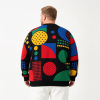 Sweat-shirts pour hommes sur mesure OEM, coupe décontractée, tricot côtelé, col rond, pull-over, motif géométrique multicolore, pulls en jacquard