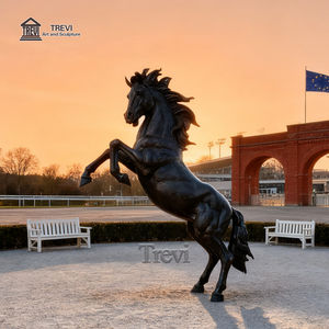 TREVI 프라이빗 레지던스 프론트 풀 황동 동물 아트 데코 동상 대형 블랙 브론즈 Prancing 말 조각 판매 - Product Image 3