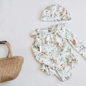 Nuova Boutique di moda costume da bagno estivo per bambine costume intero senza schienale per bambini in pizzo a maniche lunghe con protezione solare - Product Image 5