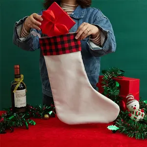 农舍假日装饰白色滴答粗麻布圣诞袜子定制