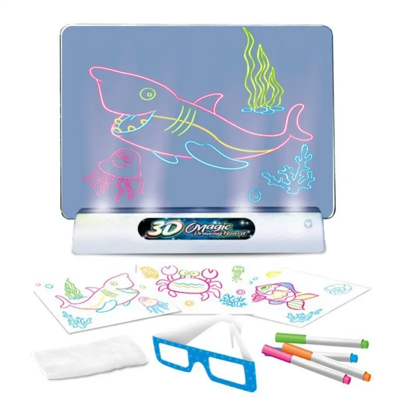 BL 10 inç 3D çizim oyuncaklar eğitim Sketchpad Tablet işık kurulu hediyeler çocuklar için LED işıkları Glow sanat çizim tahtası oyuncaklar