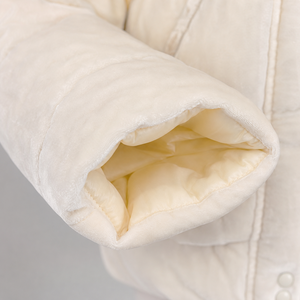 Women's Cream <b>Quilted</b> Fleece Jacket Stand Collar Full Sleeve <b>Winter</b> Warm Thick Coat Solid Color Button Closure Short Length - Product Image 6