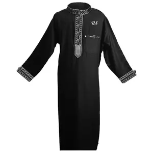 Arábia Saudita Personalizado Homens Preto Bordado Muçulmano Marroquino Moderno Formal Robe Vestuário Fabricante Islâmico Robe