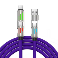 Kabel Data Pengisian Cepat 240W 4 in 1 Multi Konektor Charger Rotating Elbow USB ke Type-C 1.5m untuk Ponsel, Silikon