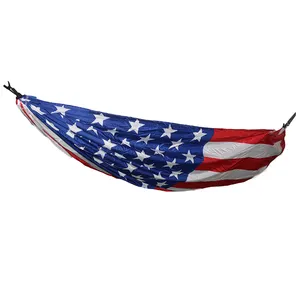 Hammock Berkemah Cetakan Logo Kustom, Tempat Tidur Gantung Nilon Tahan Air Bendera Amerika